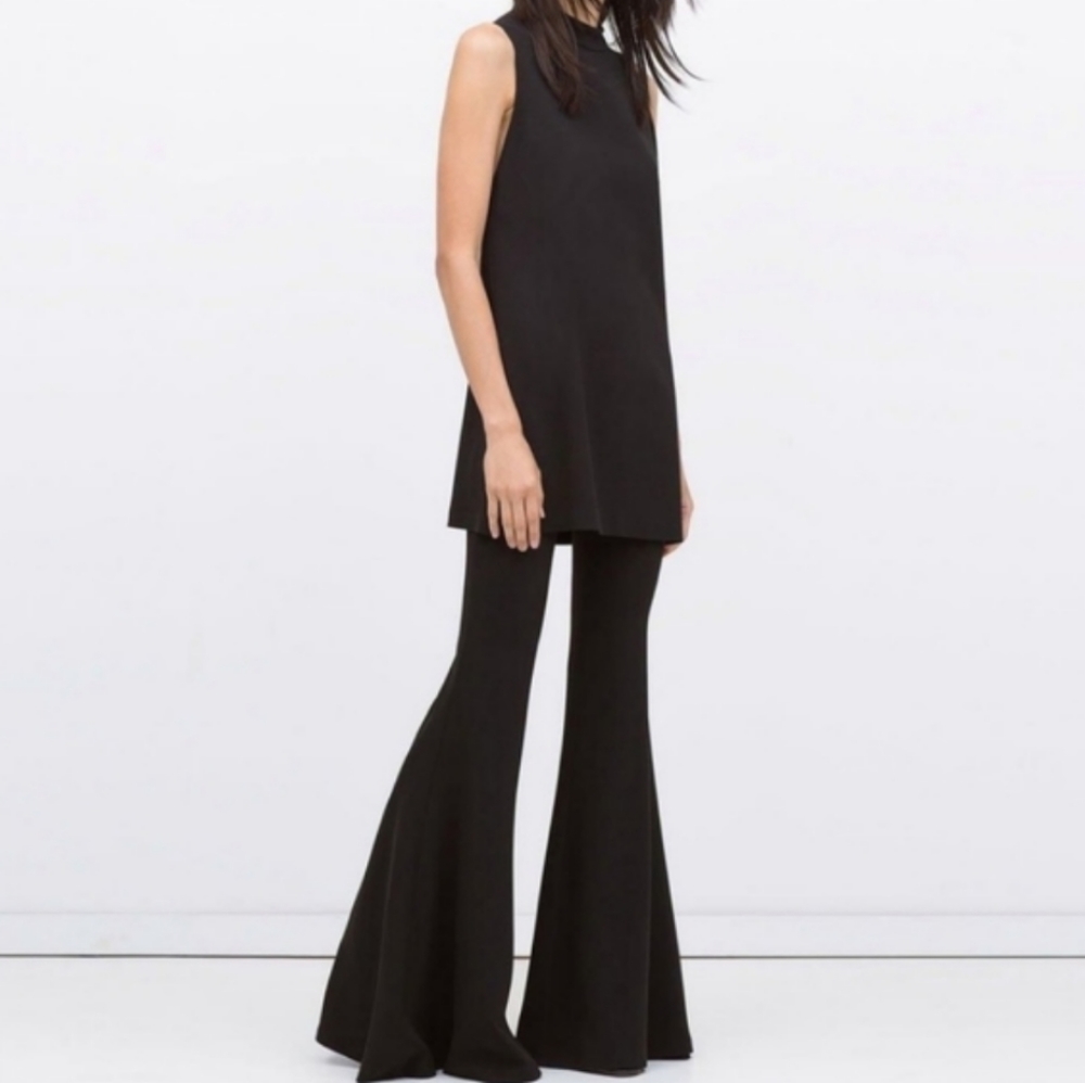 Forever 21 Women’s Black Ribbed Velvet High Waisted Slip On Bell Bottom Pants M - Picture 3 of 12